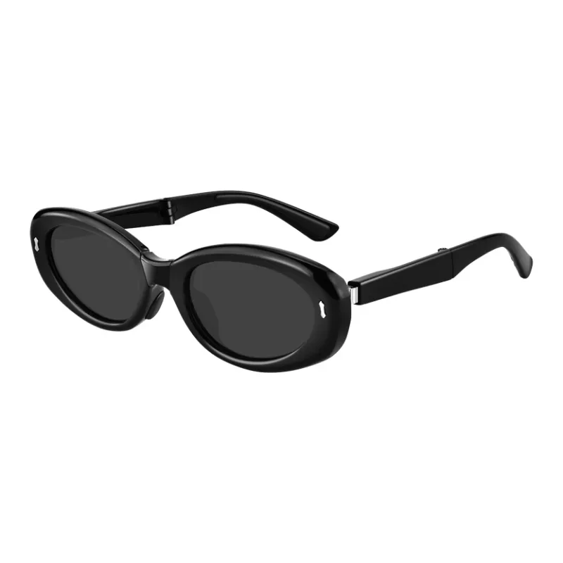 Ournor TR/Memory Plastic Oval Sunglasses Unisex Black-1