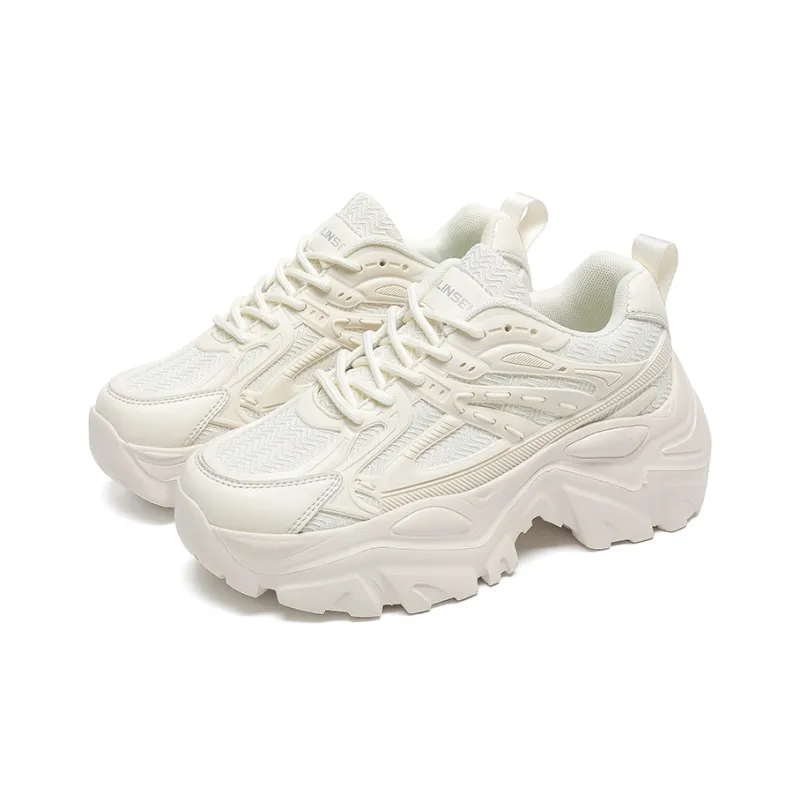 Mulinsen Height Increasing, Balance, Lightweight, Breathable, Slip Resistant Low Top Chunky Sneakers Women's White-2