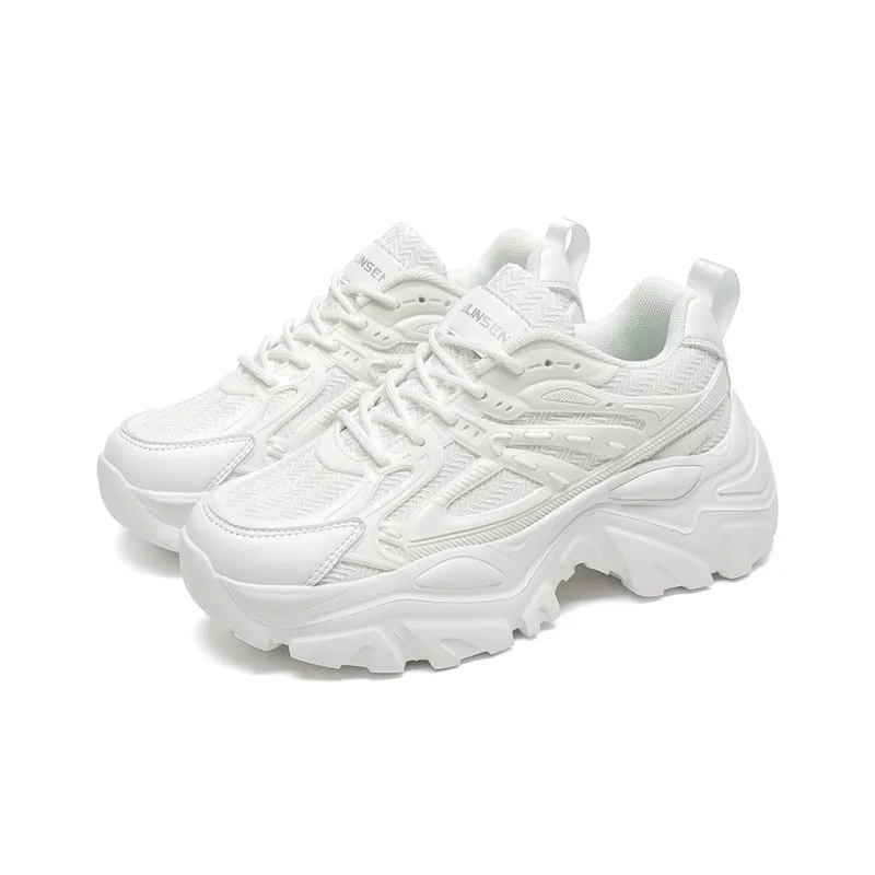 Mulinsen Height Increasing, Balance, Lightweight, Breathable, Slip Resistant Low Top Chunky Sneakers Women's White-2