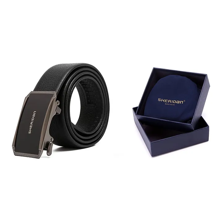 SHERIDan Business Elite Alloy Automatic Buckle Cow Leather Belt Men's Black-4