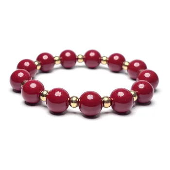 MOUNTAINS AND MANS Reconstructed Cinnabar Auspicious Fortune Beaded Bracelet Unisex