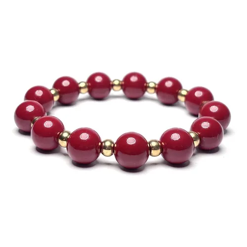 MOUNTAINS AND MANS Reconstructed Cinnabar Auspicious Fortune Beaded Bracelet Unisex
