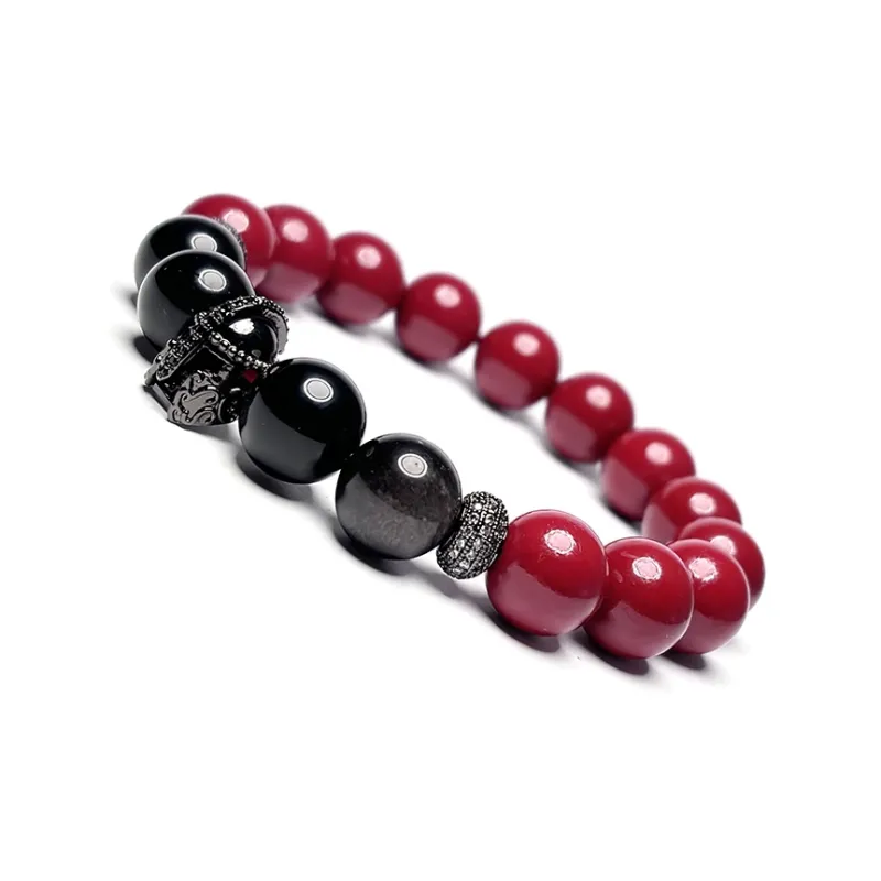 MOUNTAINS AND MANS Reconstructed Cinnabar Fortune Beaded Bracelet Unisex-1