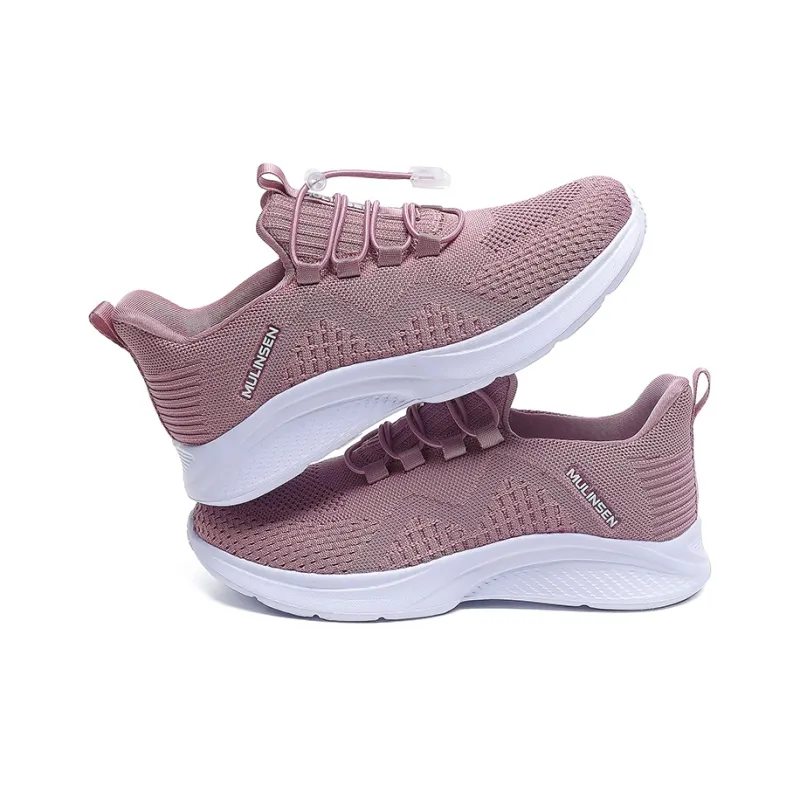 Mulinsen Running Shoes Women's Low Top Black White/Lotus Root Powders/Russet Red-6