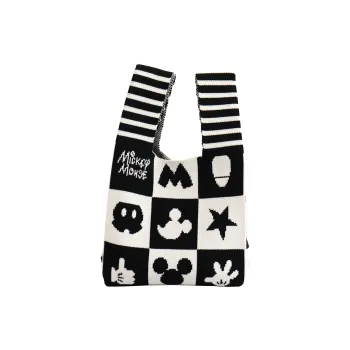 Disney Mickey Series Polyester Handbag, Tote Bag, Shopping Bag Regular Women's Black White