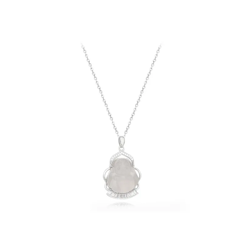 Muyan Chalcedony Smiling Jade Buddha Necklace Women's-0