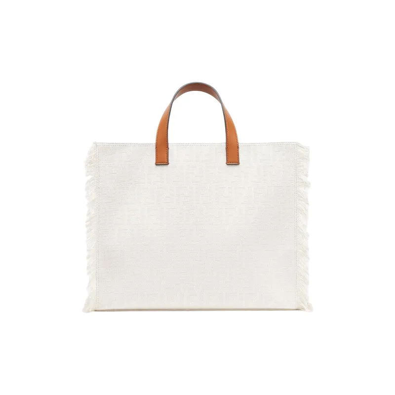 FENDI Jacquard With Leather Tote Bag Shopping Bag Shoulder Bag Crossbody Bag Handbag Large Size Unisex White-2