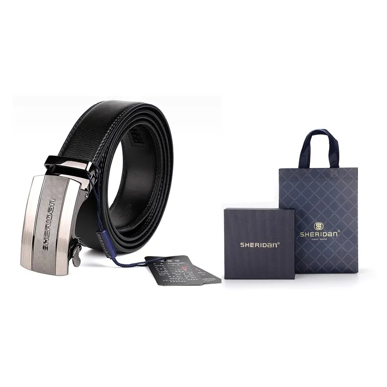 SHERIDan Business Elite Automatic Buckle Belt Cow Leather Leather Belts Men's Black Width 3.5CM-5