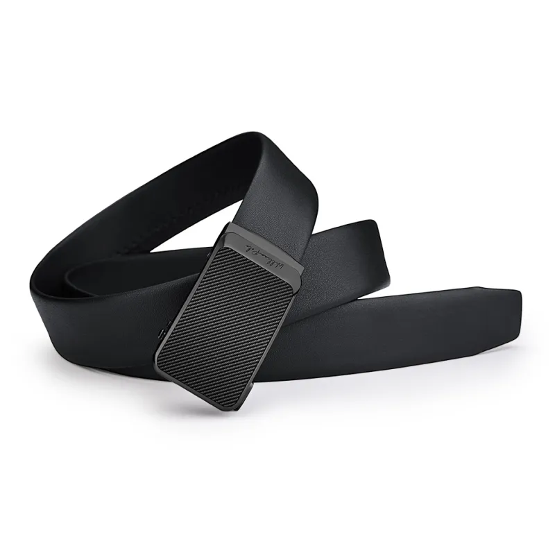 WilliamPOLO Top Grain Cow Leather Leather Belts Men's Gunmetal Width 3.5CM-4