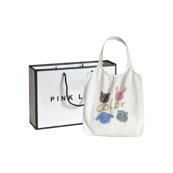 PINK·LAND Canvas Tote Bag Shopping Bag Canvas Bag Shoulder Bag Regular Women's White