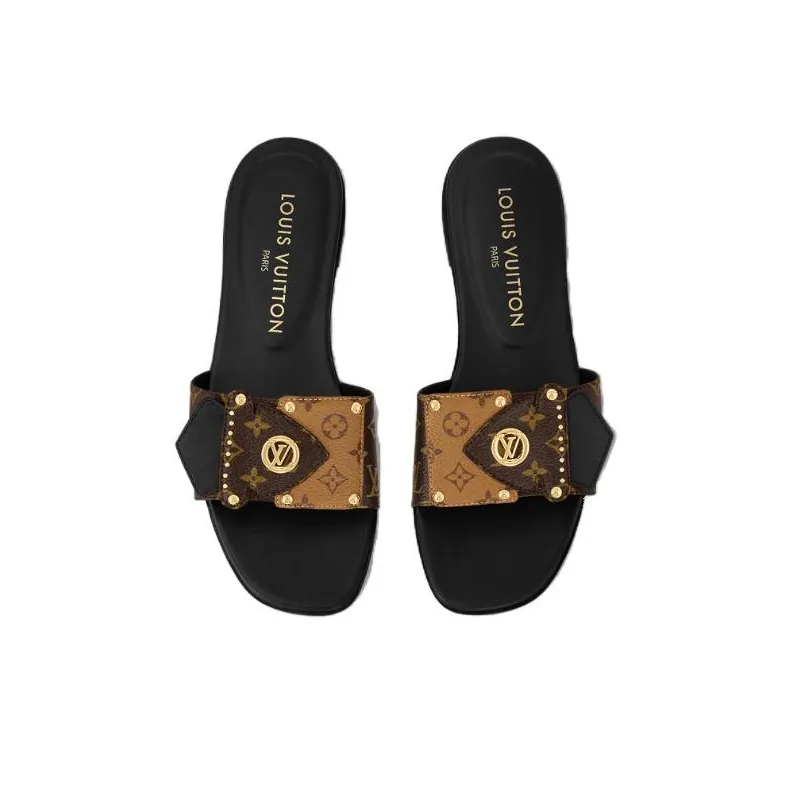 LOUIS VUITTON Slip Resistant Slide Slippers Women's Brown-3