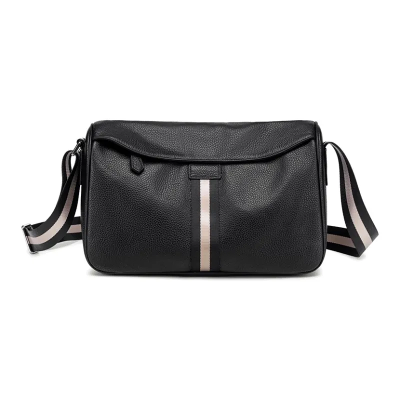 BJIAX Top Grain Cow Leather Genuine Leather Korean Style Shoulder Bag Design Crossbody Bag Regular Men's Black-1