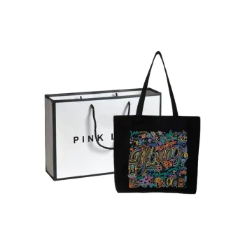 PINK·LAND Canvas Canvas Bag Shoulder Bags Regular Women's Thai Embroidery Black/Thai Embroidery Beige