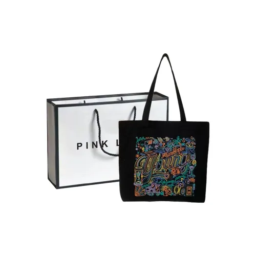 PINK·LAND Canvas Canvas Bag Shoulder Bags Regular Women's Thai Embroidery Black/Thai Embroidery Beige