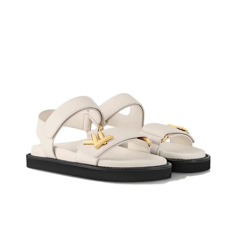 LOUIS VUITTON Sunset One Strap Sandals Women's Beige-2
