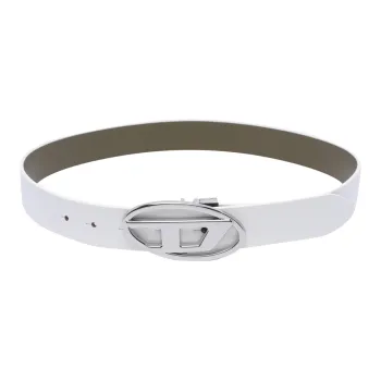 DIESEL Logo Emblem Buckle, Smooth Buckle Leather Belts Women's White Width 3.5CM