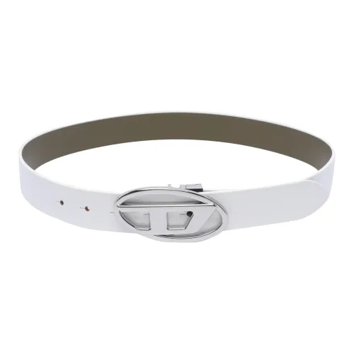 DIESEL Logo Emblem Buckle, Smooth Buckle Leather Belts Women's White Width 3.5CM