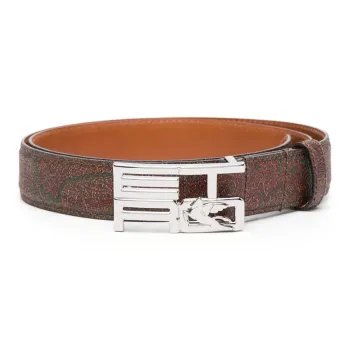 ETRO Pese Print Smooth Buckle Leather Belts Men's Umber Width: 3CM