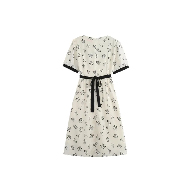OZVO Short Sleeved Dresses Women's White Floral-1