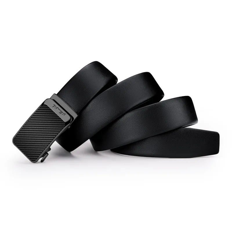 WilliamPOLO Top Grain Cow Leather Leather Belts Men's Gunmetal Width 3.5CM-2