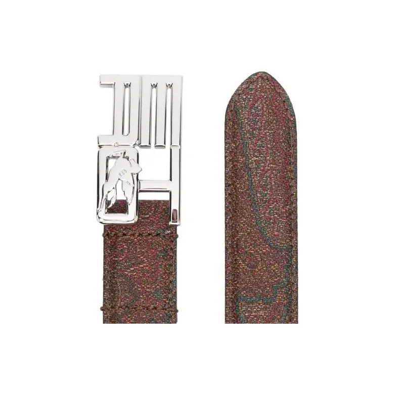 ETRO Pese Print Smooth Buckle Leather Belts Men's Umber Width: 3CM-2