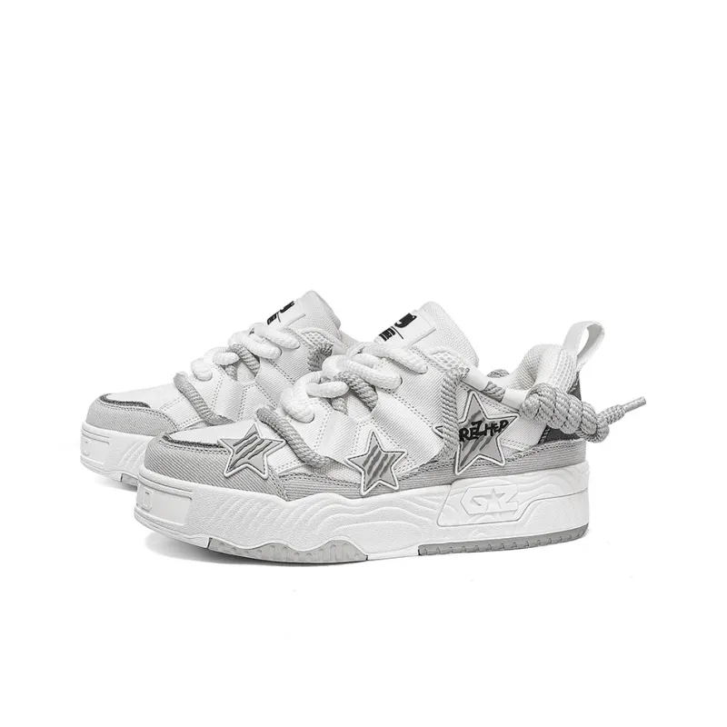 GREZHER Cushioning Low Top Fabric Star Skateboard Shoes Unisex White Gray-1