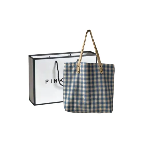 PINK·LAND Canvas Tote Bag Shopping Bag Canvas Bag Shoulder Bag Regular Women's Light Blue Plaid Bag / Navy Plaid Bag