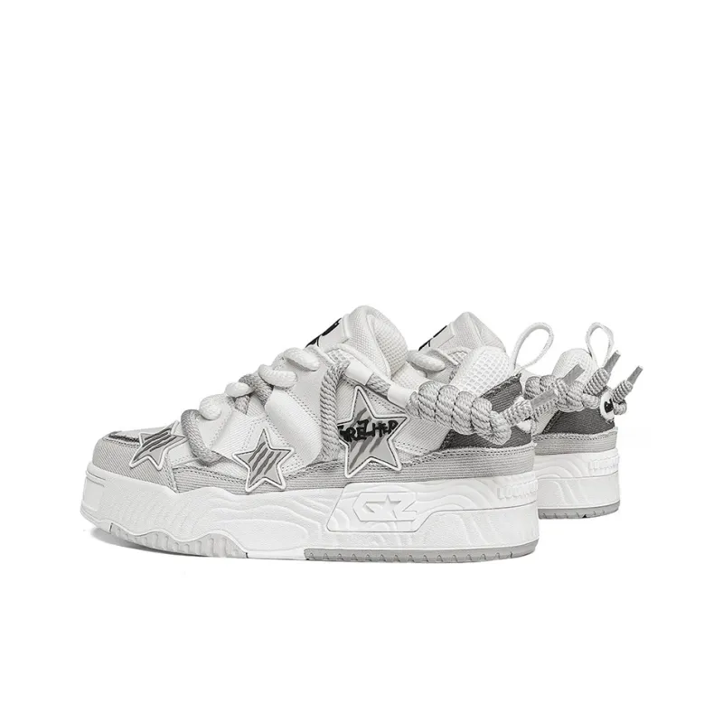 GREZHER Cushioning Low Top Fabric Star Skateboard Shoes Unisex White Gray-2