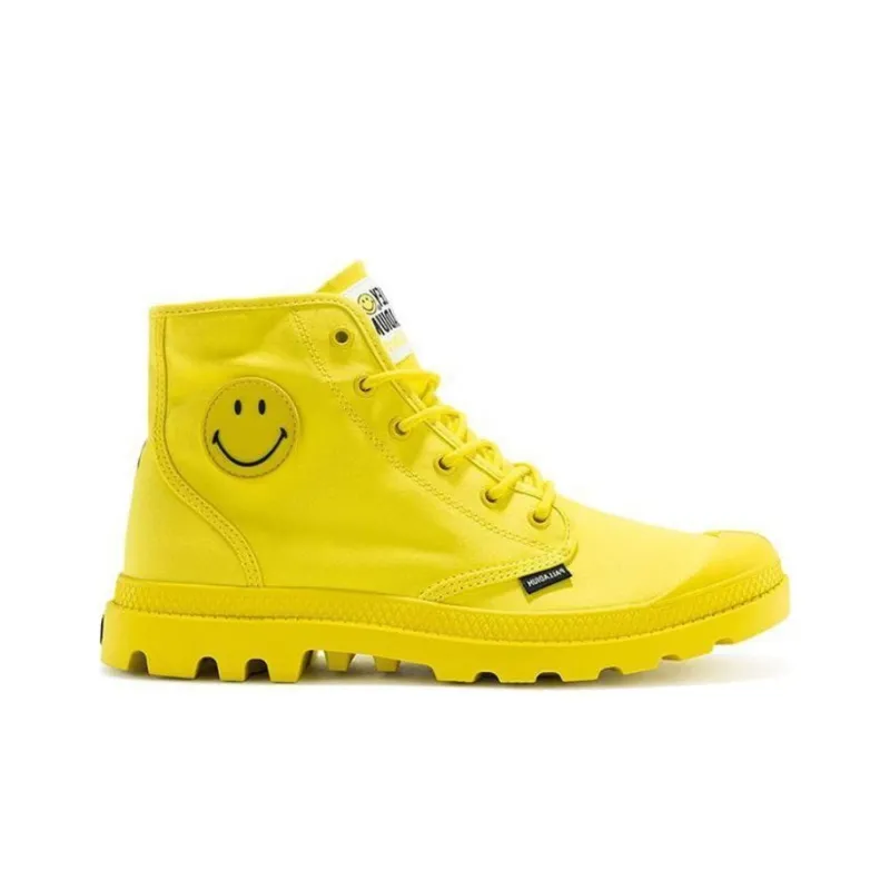 Smiley X Palladium Pampa Canvas Shoes Unisex High Top Fiery Yellow-1