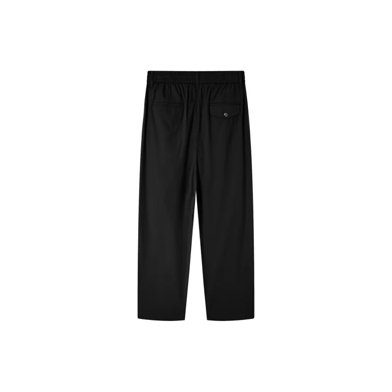 A.B.X Semi Elastic Waistband Single Pleat Slant Slip Pocket Invisible Zipper Pocket Straight Fit Casual Pants Men's-12