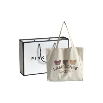 PINK·LAND Canvas Tote Bag Shopping Bag Canvas Bag Shoulder Bag Regular Women's White