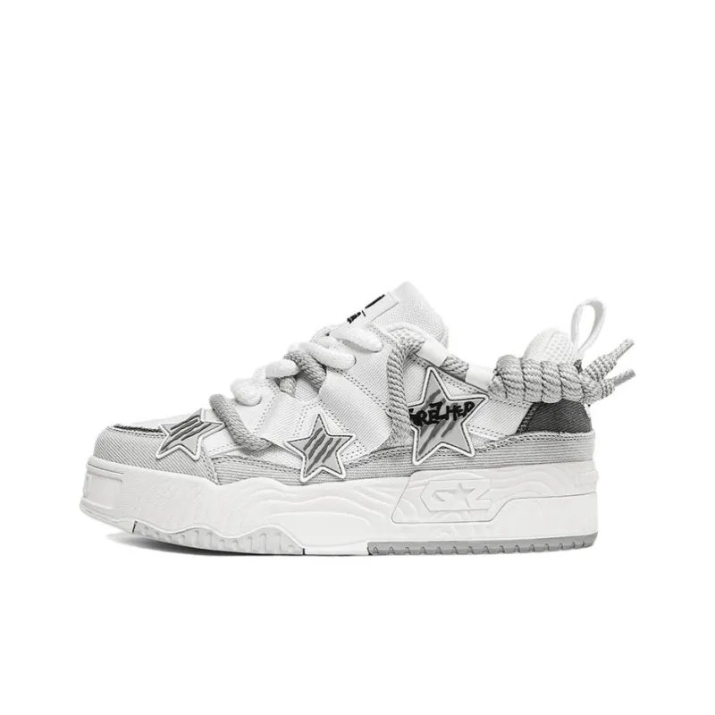 GREZHER Cushioning Low Top Fabric Star Skateboard Shoes Unisex White Gray-0
