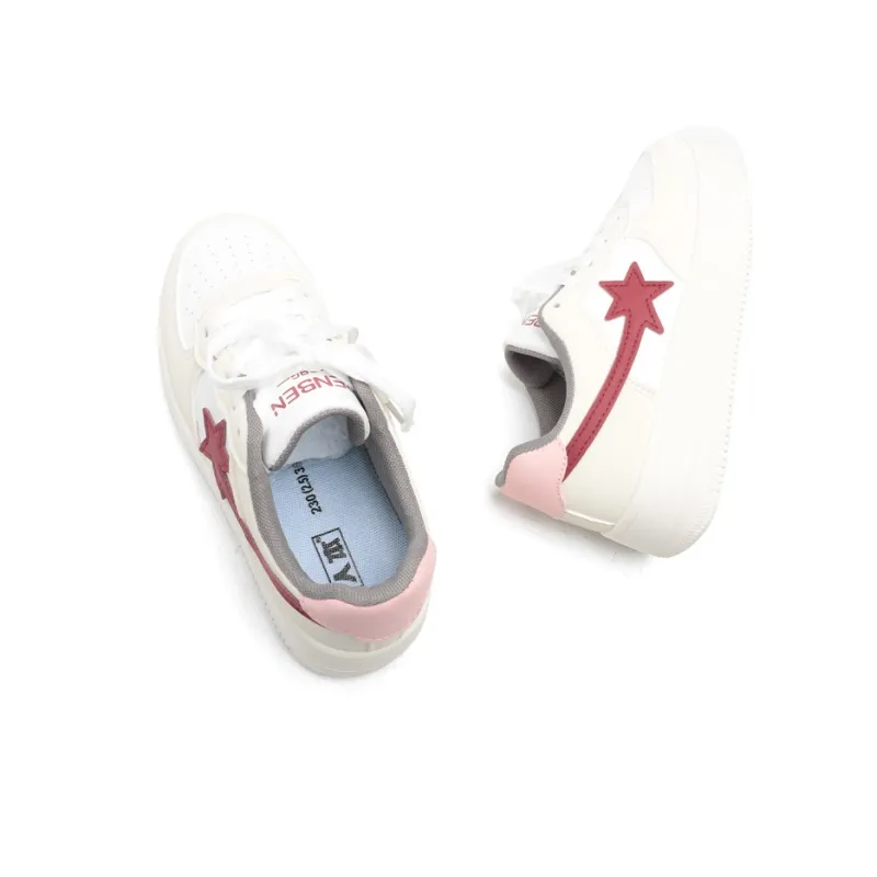 RENBEN Abrasion Resistant Low Top Casual Skateboard Shoes Women's White Khaki-5
