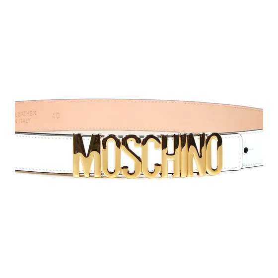 MOSCHINO Letter Badge Smooth Buckle Leather Belts Women's White Width: 2CM-2