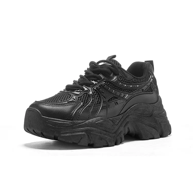 WARRIOR Chunky Sneakers Women's Low Top Black/Gray/Beige-1
