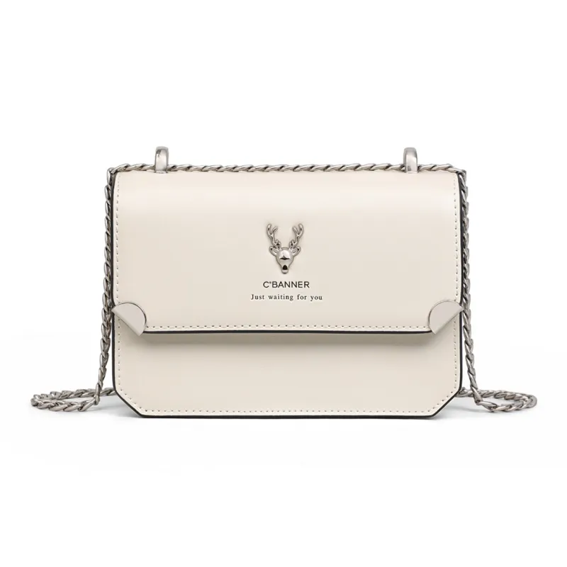 C°BANNER Cow Leather With Synthetic Leather Shoulder Bag, Crossbody Bag, Small Square Bag, Chain Bag Women's-3