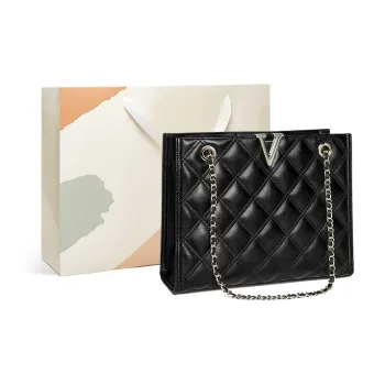 15 MINS Cow Leather Patchwork Synthetic Leather Commuter Bag Chain Bag Tote Shoulder Bag Regular Women's Black
