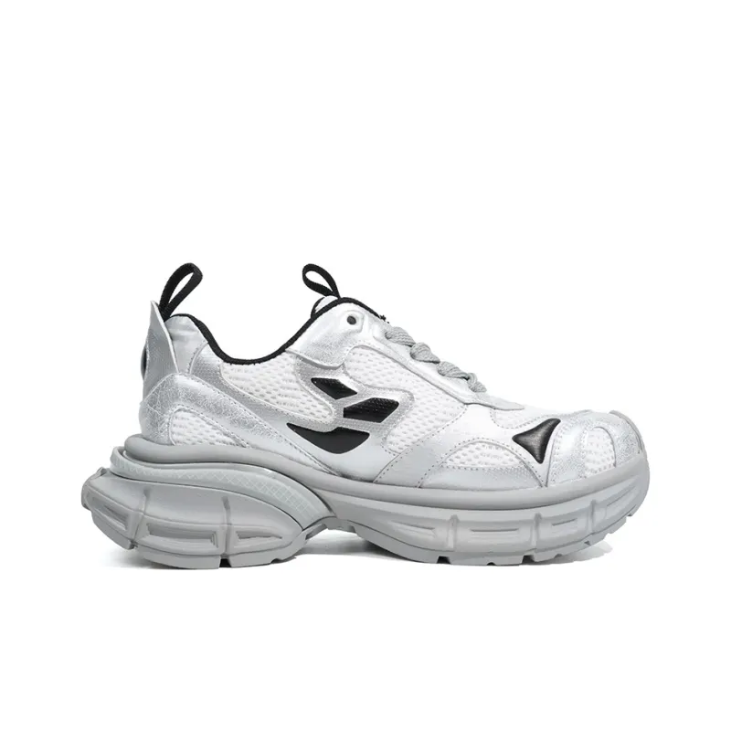 XIAOFAMIAO Chunky Sneakers Women's Low Top White/Gunmetal/Silver Gray-1