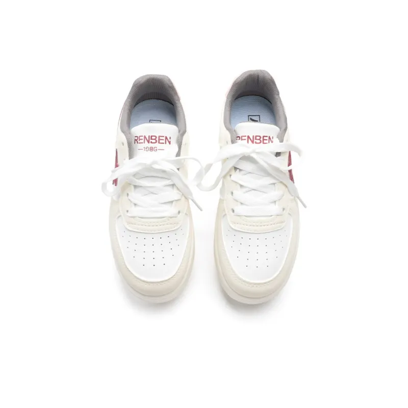 RENBEN Abrasion Resistant Low Top Casual Skateboard Shoes Women's White Khaki-3