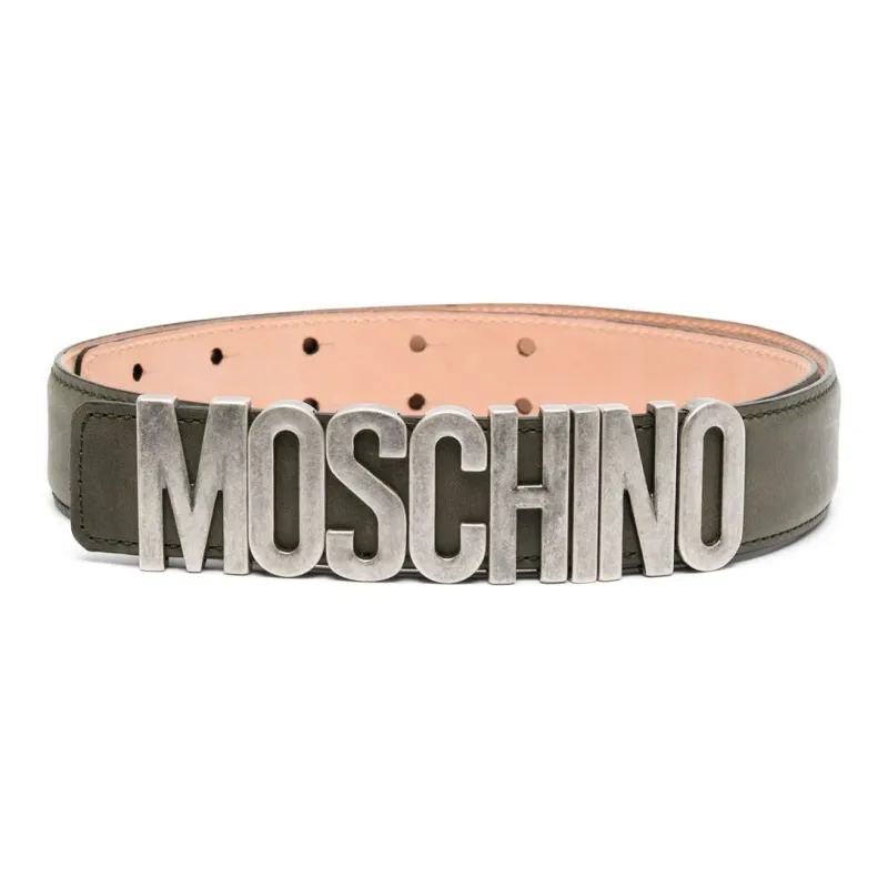 MOSCHINO Perforated Leather Belts Men's Olive Green Width: 4cm-0