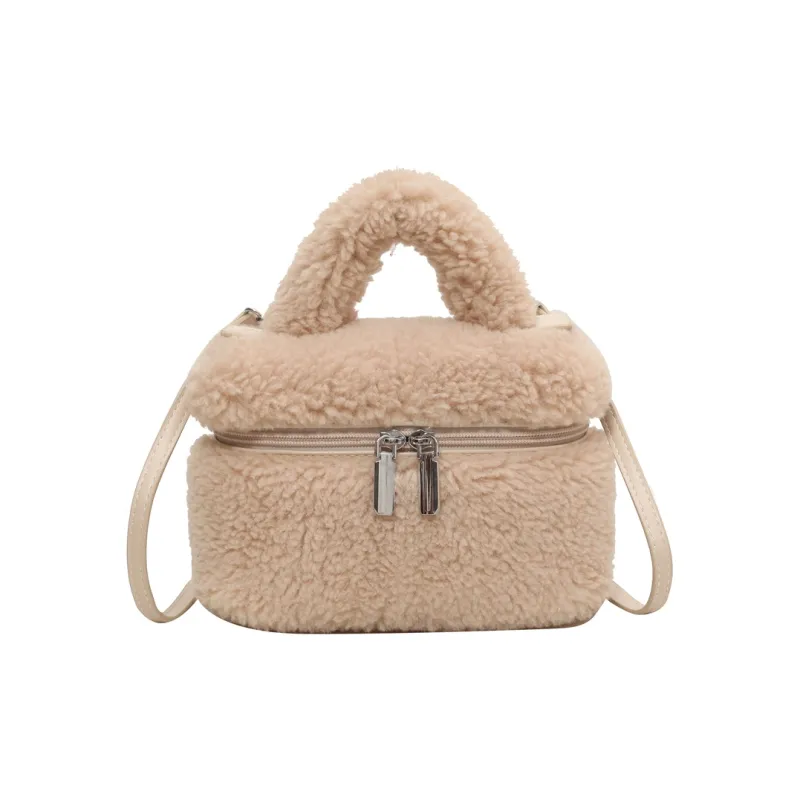 BALANG Plush Shoulder Bag, Crossbody Bag, Handbag Unisex Ecru/Light Pink/Light Khaki/Brown/Fuchsia-7