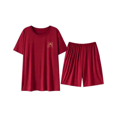 Close fitting Areas Pajama Set Men's Maroon