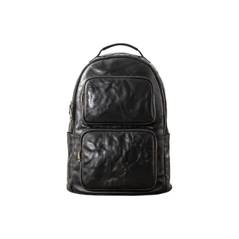 Back Step Top Grain Cow Leather Vegetable Tanned Cow Leather Backpack Large Size Unisex Black/Coffee