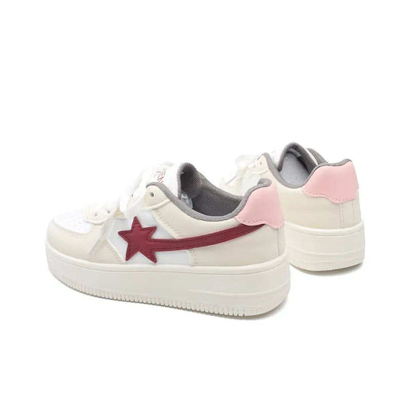 RENBEN Abrasion Resistant Low Top Casual Skateboard Shoes Women's White Khaki-4
