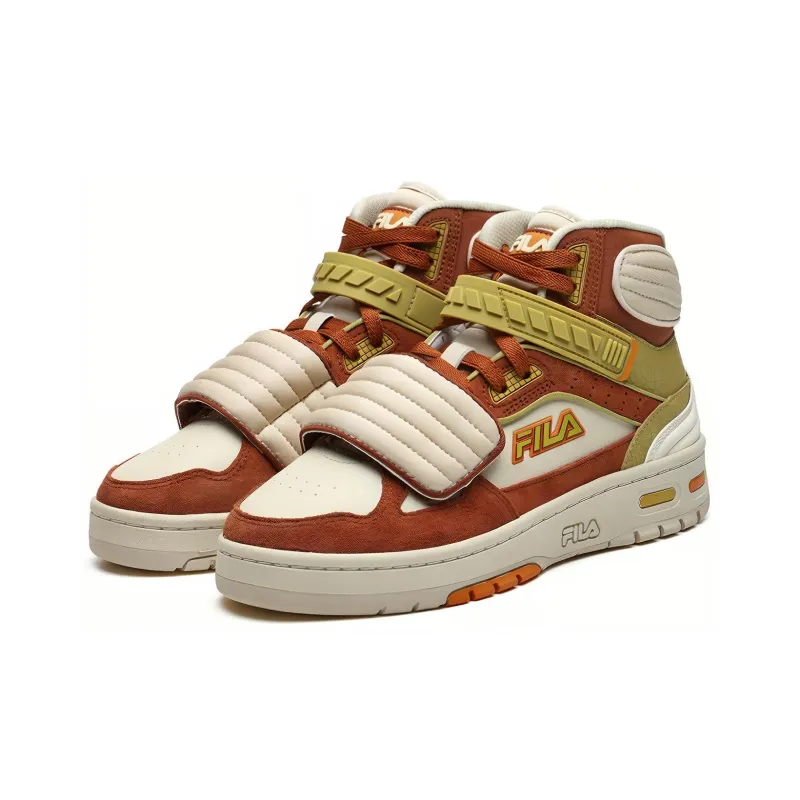 White Mountaineering X FILA FUSION Teratach Vintage Basketball Shoes Women's Mid Top Yellow/White/Green-1