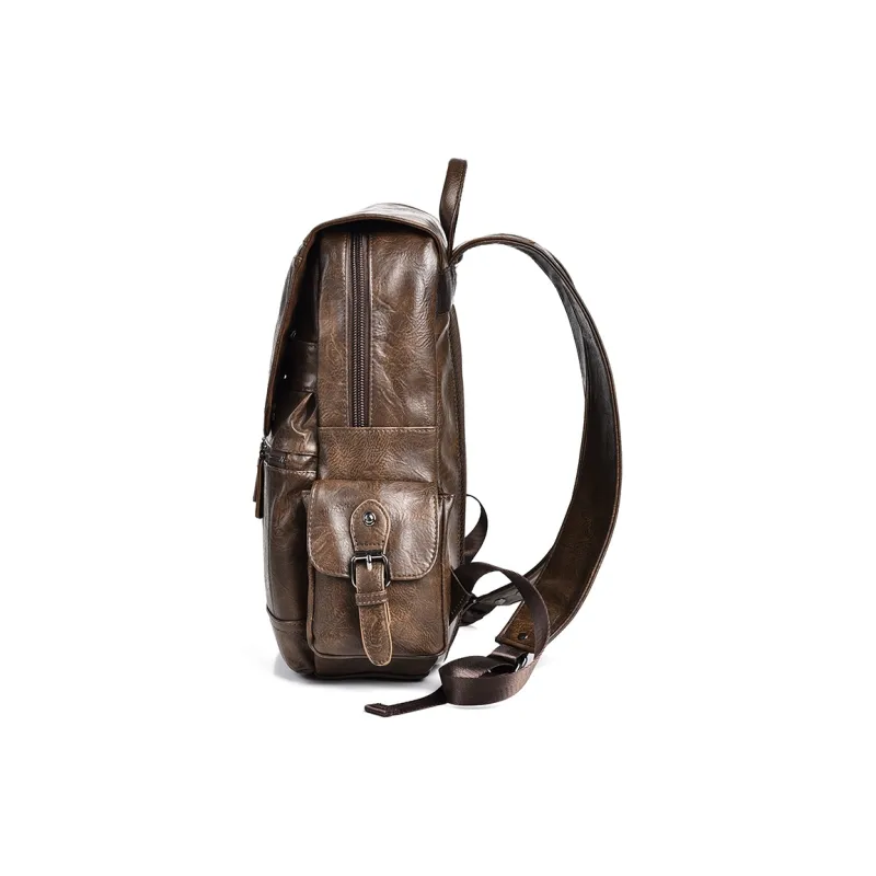 Ceion Keust PU Soft Cotton Backpack Large Size Men's Coffee-2