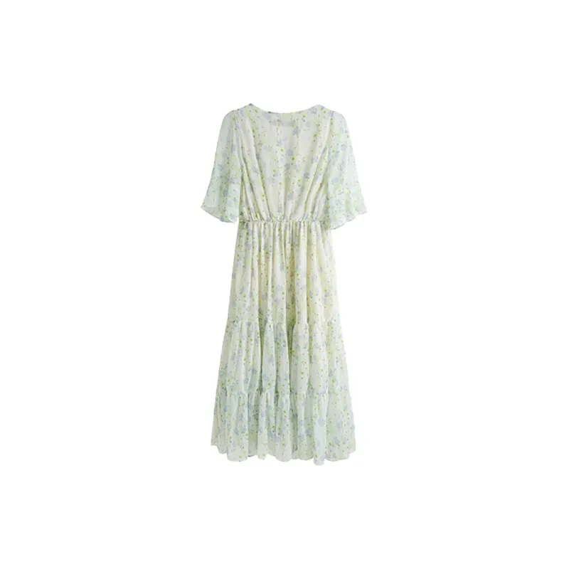 DOSOHEB Short Sleeved Dress Women's Yellow Floral-1