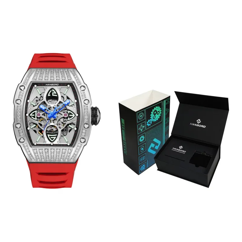 HANBORO Classic Collection Automatic Mechanical Movement Watch Men's Watches Cut-Out Dial HBR989.2-BR-1