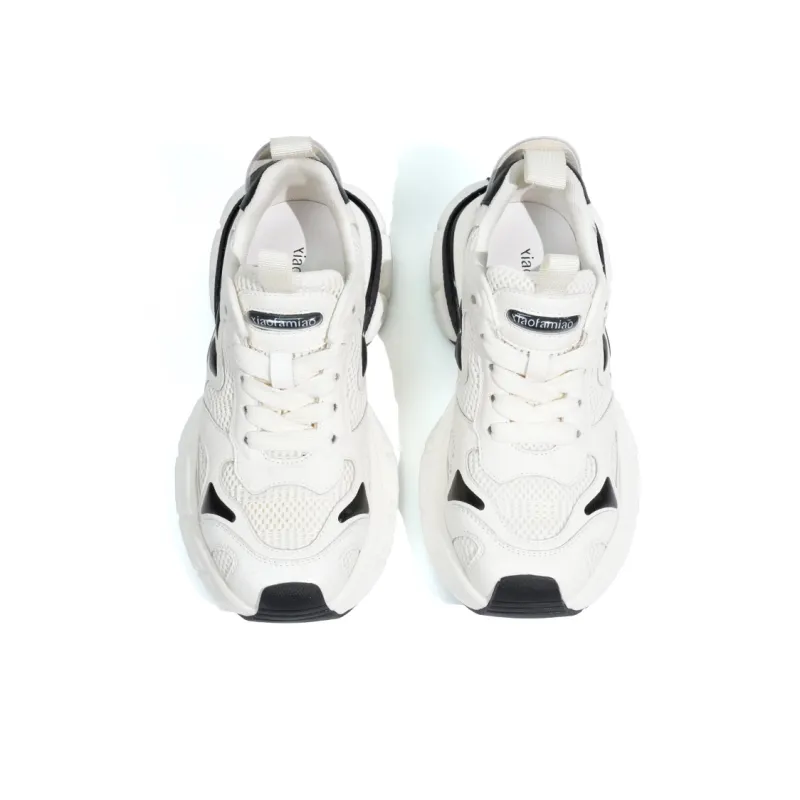 XIAOFAMIAO Chunky Sneakers Women's Low Top White/Gunmetal/Silver Gray-8