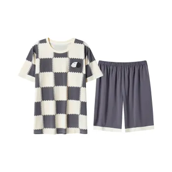 Close-fitting Areas Pajama Set Men's Gray